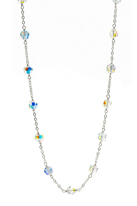 Aurora Borealis Austrian Crystal Necklace, Sterling Silver, 16" + 2" Extender for Adults
