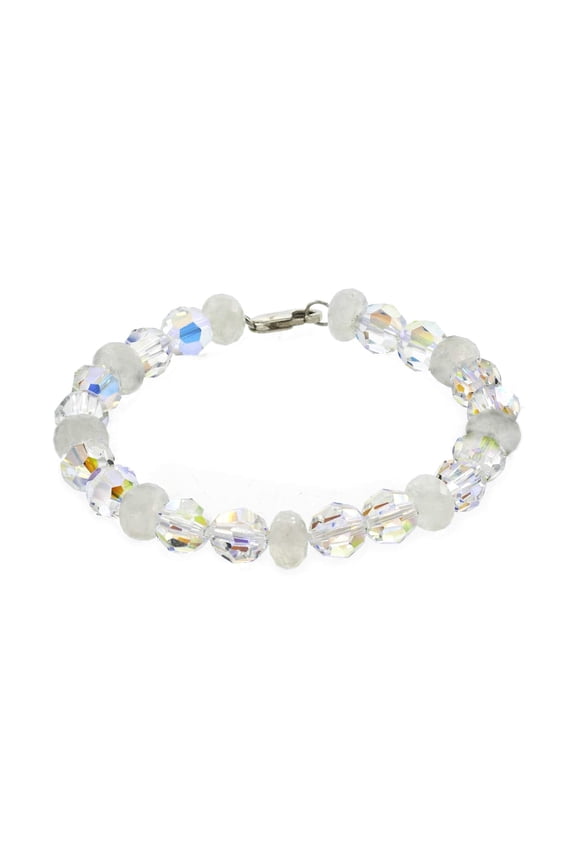 European Glass Aurora Borealis Crystal and Moonstone Sterling Silver Bracelets 7.5", for Adults