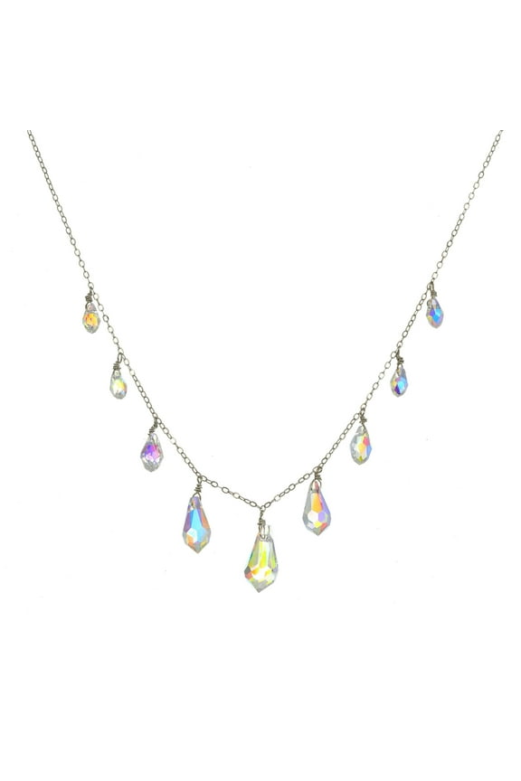 Multi Tear Drop Graduated Austrian Crystal Aurora Borealis Beads Necklace, 18", for Adults