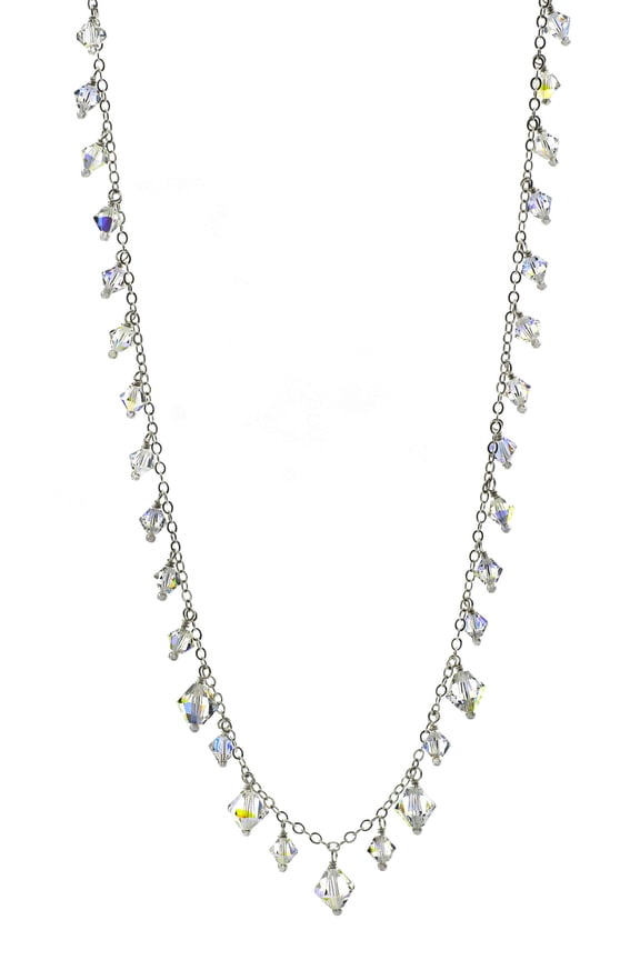 Sterling Silver Chain Dangle Necklaces made with Austrian Crystal Aurora Borealis, Beads 16" + 2" extender