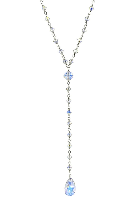 Austrian Crystal Y Necklace with Aurora Borealis Beads and a 3" Drop and Centerpiece, for Adults