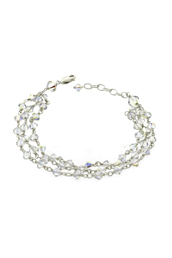 Triple Strand Bracelet with Aurora Borealis Crystals, 7.25" + 1" Extender, for Adults