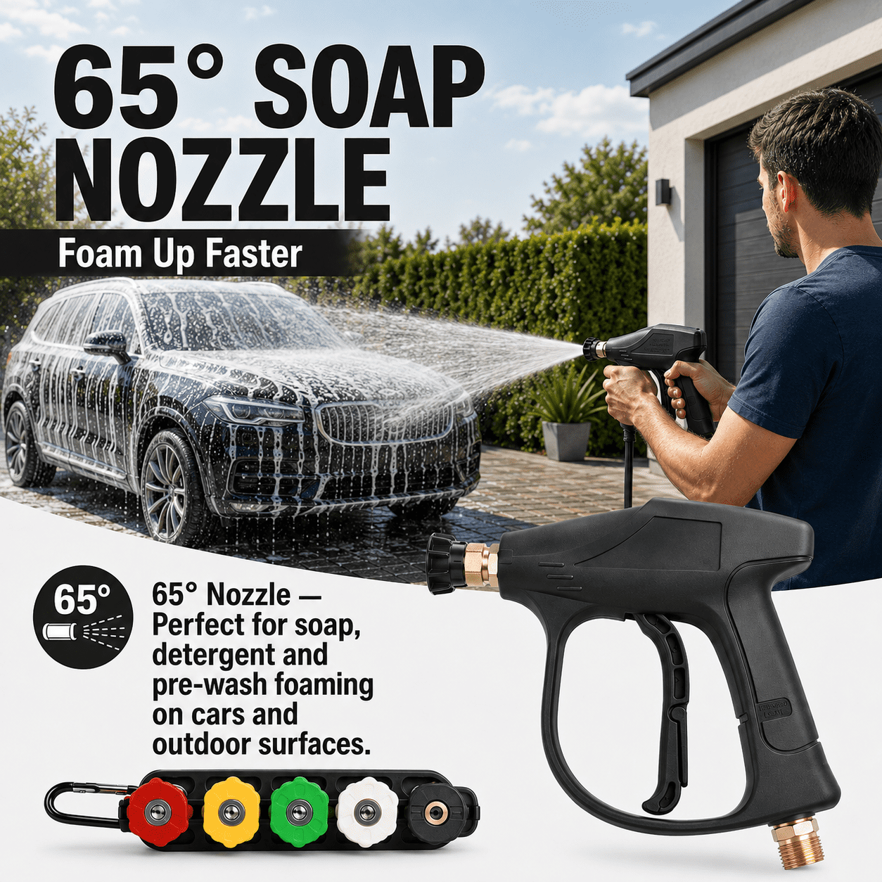 1160 PSI High Pressure Washer Gun,5 Nozzles and M 22 Brass Coupler for Pressure Power Washers,Quick Connect Nozzles Hose Connector For Car Wash