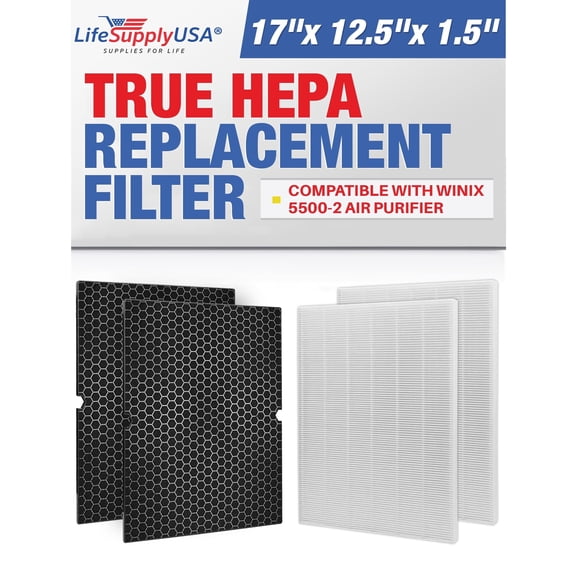 116130 HEPA Filter H Replacement Compatible with Winix 5500-2, AM80, 5510, 5520 Air Purifiers -True HEPA + Activated Carbon Filter by LifeSupplyUSA (2-Pack)