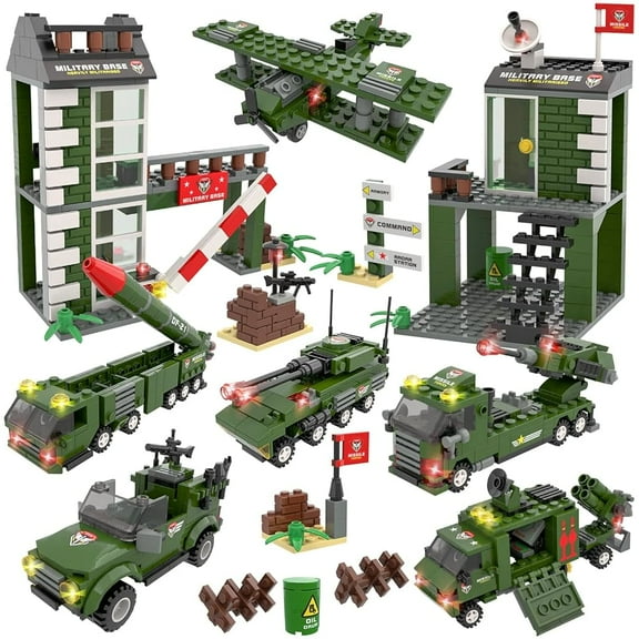 1162 Pcs Police Building Blocks Set, Army Military Base Building Kit for Kids,ENP Stem Building Toy, Gifts for Boys Girls 6-12, Green