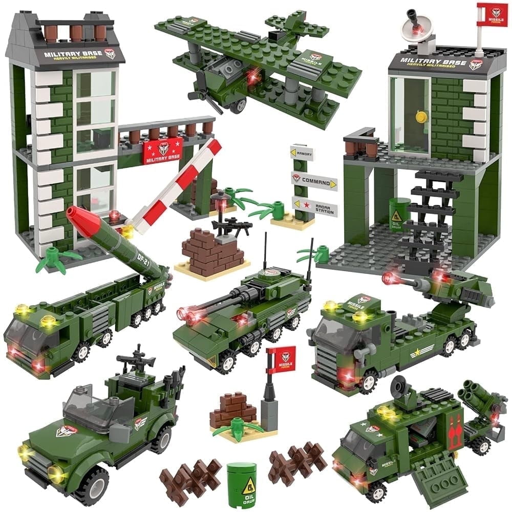 1162 Pcs Police Building Blocks Set Army Military Base Building Kit for Kids Stem Building Toy Christmas Gifts for Boys Girls 6 12 Green