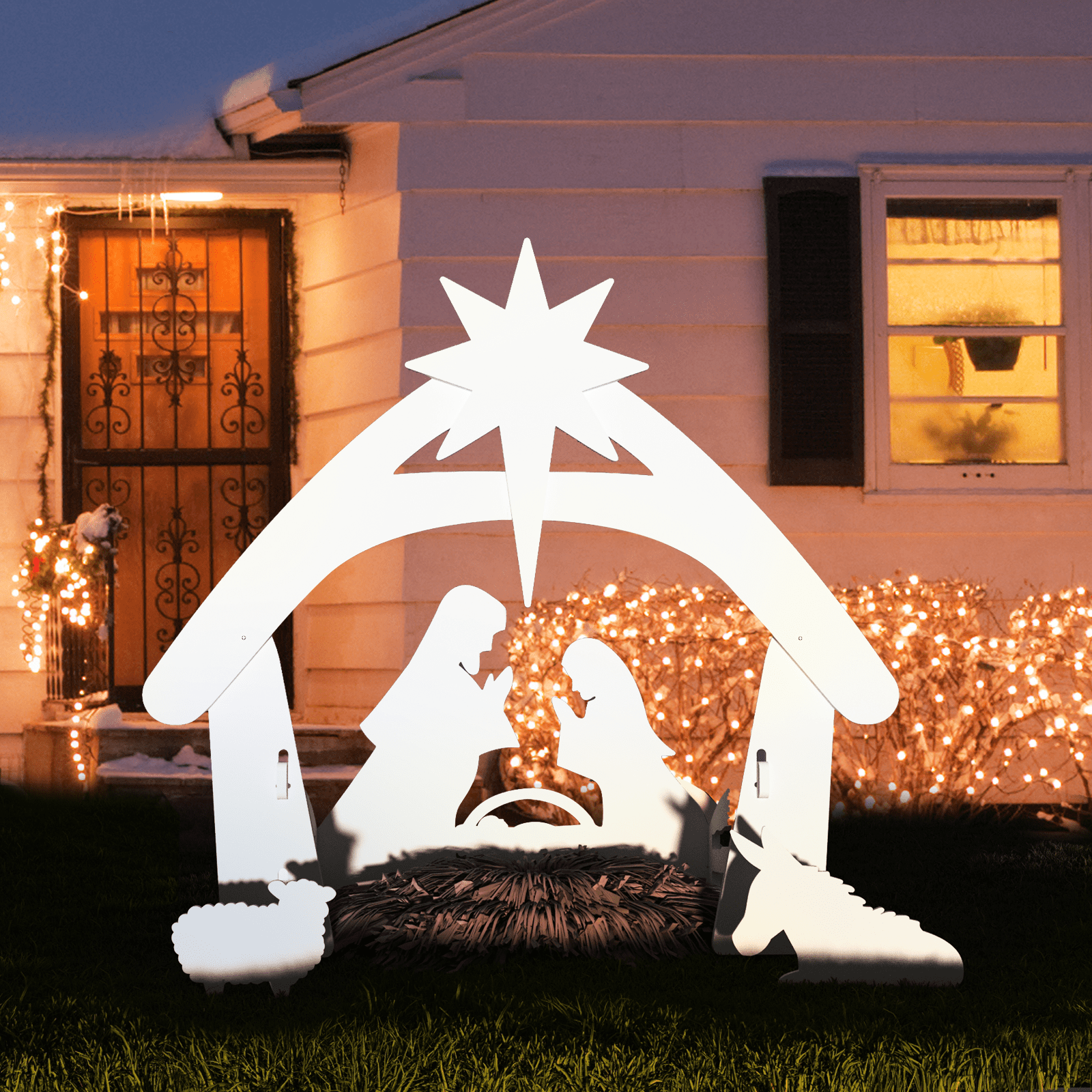 White PVC Outdoor Nativity Scene with Holy Family