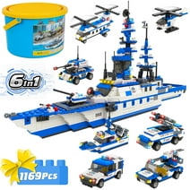 1169 Pieces City Police Station Building Kit, 6 in 1 Military Battleship Building Toy Gift for Boys and Girls 6-12