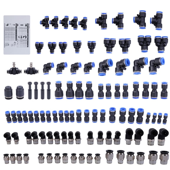 116PCS Air Line Quick Connect Fittings Kit 1/8" 1/4" 5/16" 3/8" 1/2" 4/6/8/10mm OD Push to Connect Pneumatic Kit