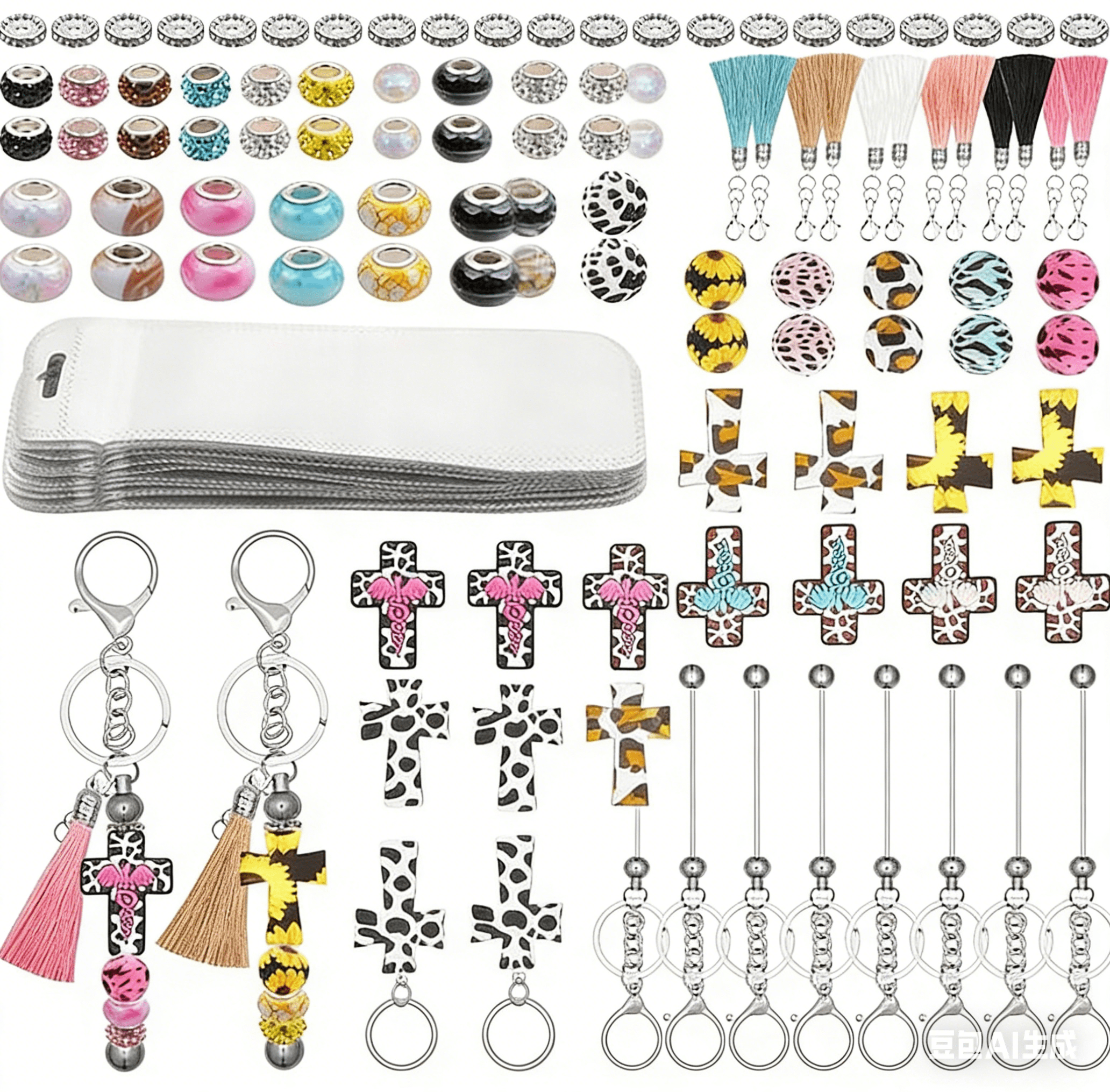 116PCS Beadable Keychain Kit with Jesus Cross Silicone Beads, Christian DIY Keychain Making Kit with Beadable Keychain Bars, Tassels & Clasps, Faith Craft Supplies for Church Groups, Women & Teens