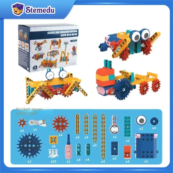 116PCS Electric Science Education Building Blocks Large Particles Mechanical Gear Motor Creative Assembly Children Bricks Gifts