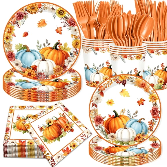 116Pcs Fall Thanksgiving Party Supplies Decoration, Autumn Harvest Thanksgiving Disposable Tableware Set