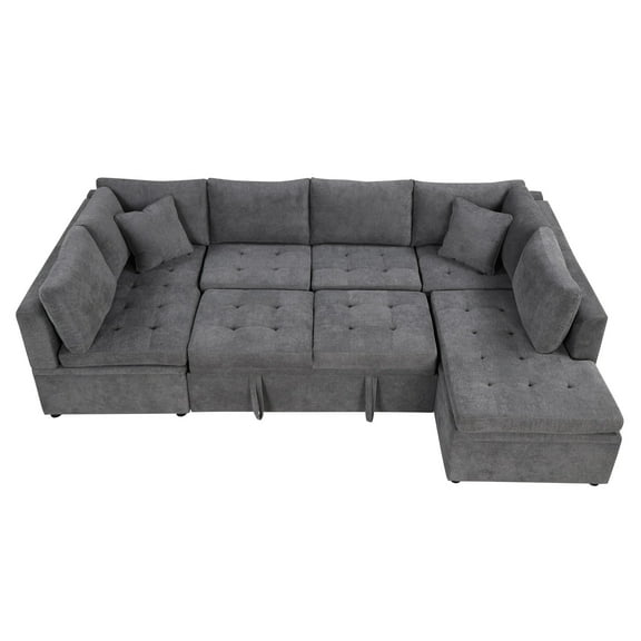 117.3" Oversized Sectional Sofa U-Shaped Sofa Couch Pull-Out Sofa Bed with Two Throw Pillows for Living Room (Grey)