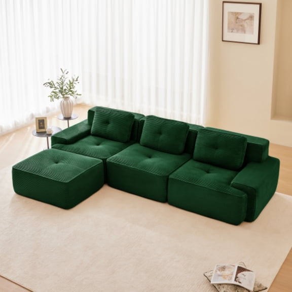 117" Corduroy Fabric Rustic Couch, Contemporary Sofa with Tufted Design, Modern Accent Couch for Living Room, Green