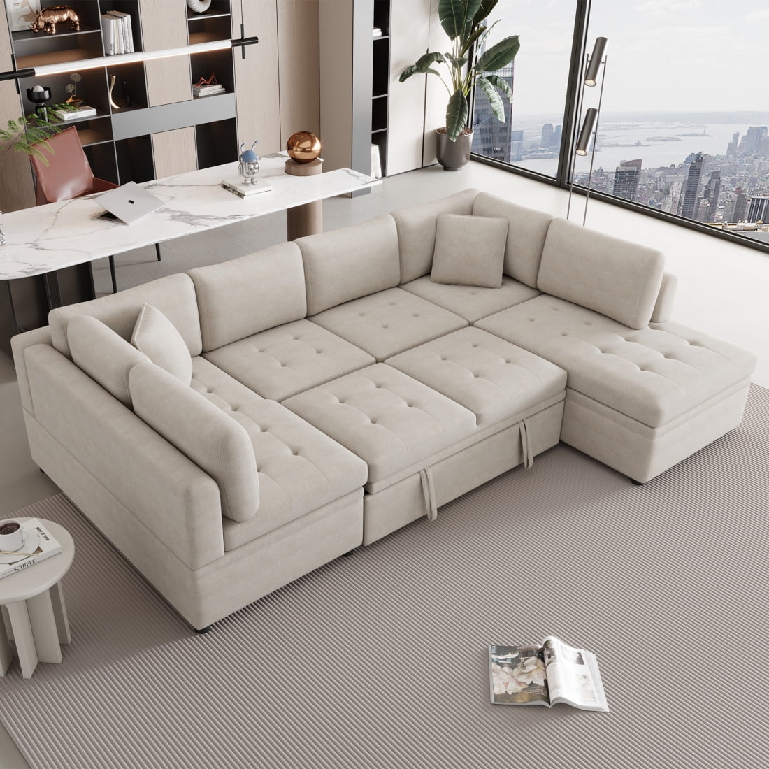 117" Oversized Modular Sectional Sofa, Sleeper Sectional Sofa Couch, U ...