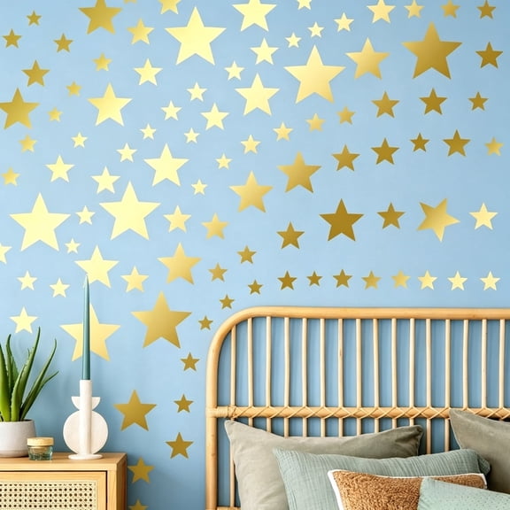 117 PCS Gold Star Wall Stickers, Removable Peel and Stick PVC Star Decals, Glitter Wall Decor for Bedroom, Wedding, Birthday, Christmas Party