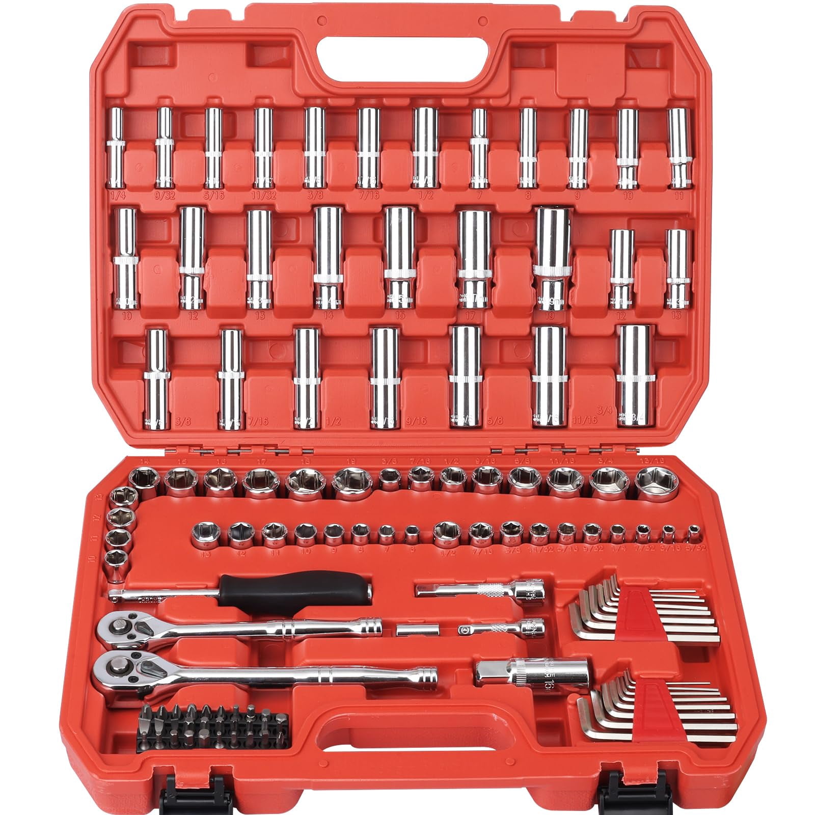 117 Pieces 1/4 & 3/8 Inch Drive Socket Ratchet Wrench Set Metric/sae ...