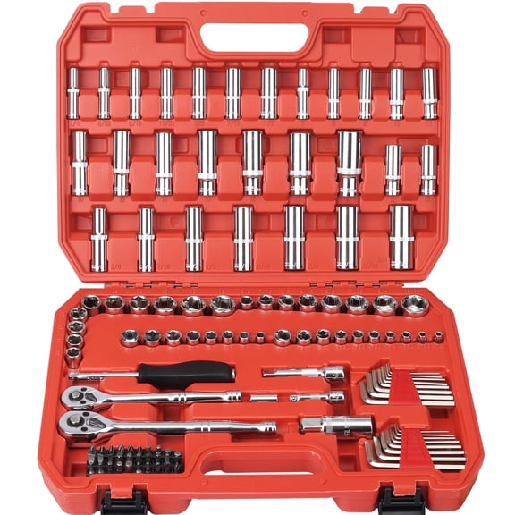 117 Pieces 1/4 & 3/8 Inch Drive Socket Ratchet Wrench Set  Metric/sae Size With Bit And Extension Bar For Auto Repairing Household Storage Case