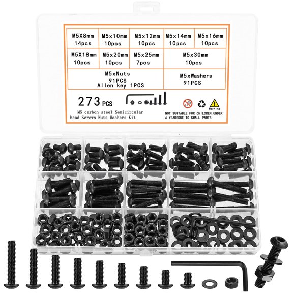 1170 Pcs M3 m4 m5 m6 Metric Bolts and Nuts Assortment, Assorted Hex Socket Button Head Cap Screws and Nuts and Washers Kit, Machine Screw Assortment Kit, Black Hex Nuts and Bolts and Washers
