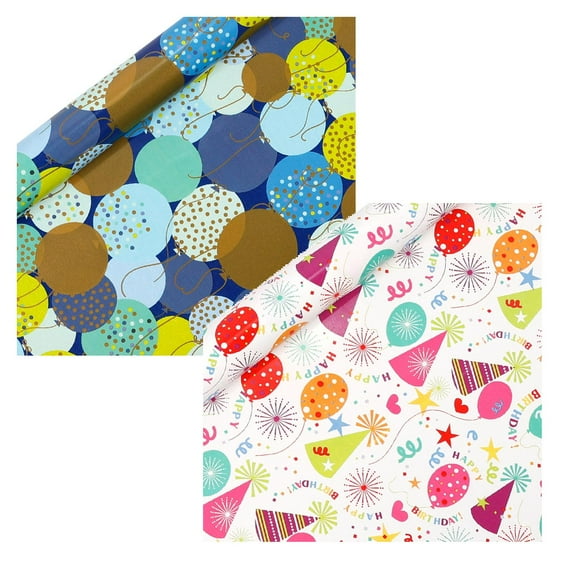 118.1''*16.9'' Birthday Gift Wrapping Paper Mini Roll Paper Roll Wrapping Paper Happy Birthday Wrapping Paper for Friend Adult Birthday Mother's Day Wedding 1/2/3/4/5/6 PCS