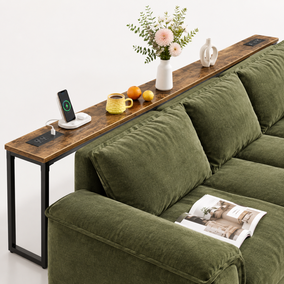 118.1 Inch Behind Couch Table With 2 Power Outlets Andb-c Ports Extra Long Narrow Sofa For Sectional Skinny Console Anti-bump Pad