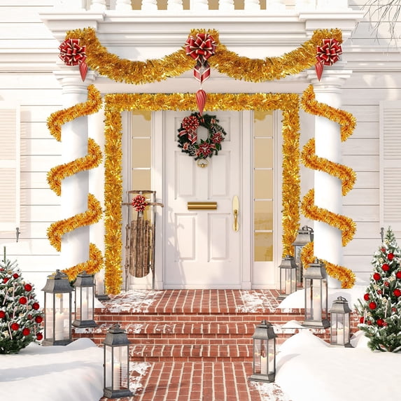 118.1 Inch Christmas Hairy Strips – Fluffy Gold Christmas Garland for Door Wall Staircase Wedding Birthday Party Year-Round Event Decor