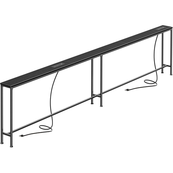 118.1-Inch Extra Long Narrow Console Table with 2 Power Outlets and USB-C Port, Black Sofa Table for Behind Couch