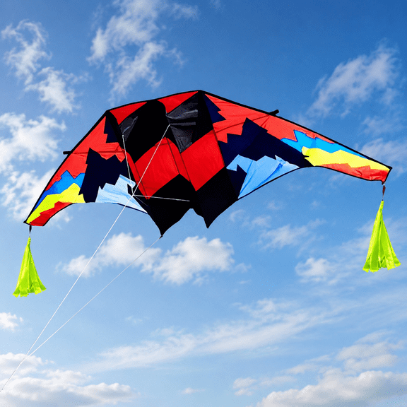 118.1-inch Giant Box Kite Adult Size Colorful Geometry with Tassel Tail and 300-foot Flying Line