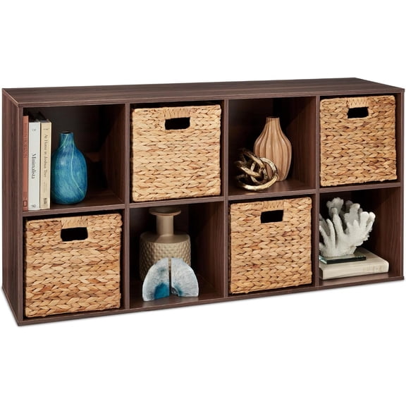118.69  8-Cube Storage Organizer, 11in Shelf Opening, Bookcase, Display Shelf, Customizable w/ 3 Removable Back Panels  Walnut