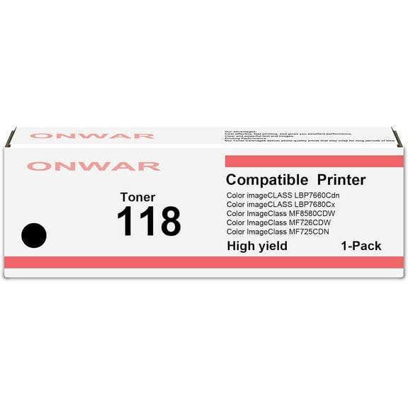 118 Black Toner Cartridge - 1-Pack 118BK Toner Replacement for Canon 118 Color imageCLASS MF727CDW MF722Cw MF8330Cdn MF8340Cdn Printer