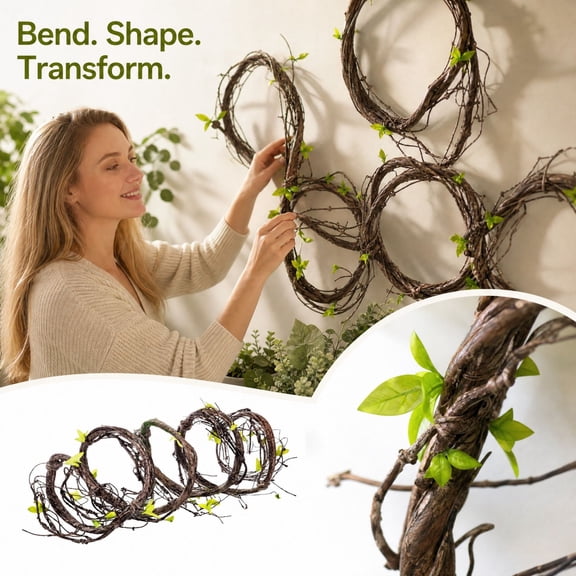 118" Brown Bendable Grapevine Garland, Faux Willow Branch Wall Hanging Decor, Realistic Fake Wood Twigs for Door, Reptile Habitat & Halloween Decor