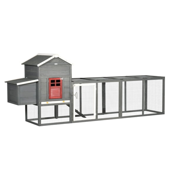 118" Extra Large Chicken Coop with Asphalt Roof, Wooden Hen House with Slide-out Tray, Quail Hutch with Nesting Box, Gray
