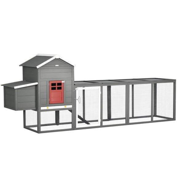 118" Extra Large Chicken Coop with Asphalt Roof, Wooden Hen Run with Slide-Out Tray and Nesting Box, Chicken Hutch for 3-6 Chickens, Gray