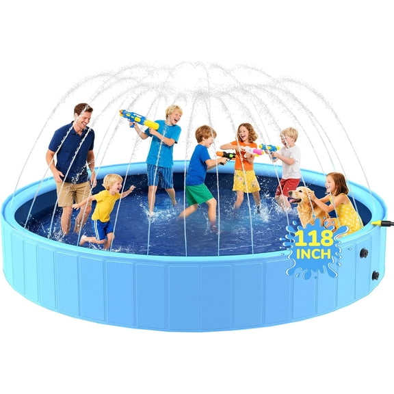 118'' Foldable Dog Pool, Jumbo Sprinkler Pools for Kids, Non-Slip Heavy Duty Dogs Pool for Large Dogs, Hard Plastic Kiddie Bathtubs for Backyard（10ft）