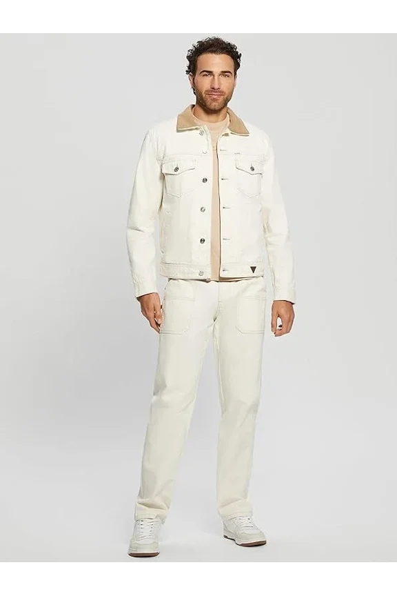 $118 GUESS Men's Mason Straight Regular Fit Jeans Pearl White, 34WX32L