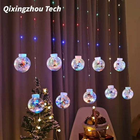 118-Inch LED Christmas Light Curtain - Battery-Powered Self-Lit Hanging Fairy Lights with Multicolor Changing Modes (Warm White/Cool Day/Cool Night), Free Window & Room Decoration for Xmas