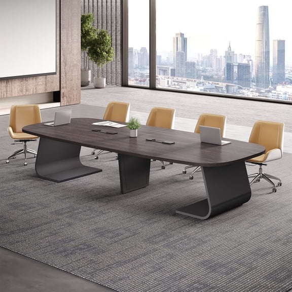 118-Inch Modern Walnut Conference Table with Dual Cable Management Boxes