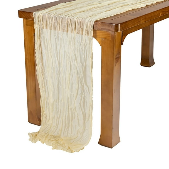 118-Inch Wrinkle Textured Chiffon Table Runner - Sheer Cheesecloth Bohemian Table Decor for Wedding, Baby Shower, Birthday Party Decorations (Ivory)