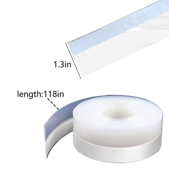 118 Inch x 1.3 Inch White Silicone Door Draft Stopper, Self-Adhesive Cuttable Weather Stripping Seal Strip for Door Bottom & Window Gaps, Windproof, Energy Saving & Noise Reduction