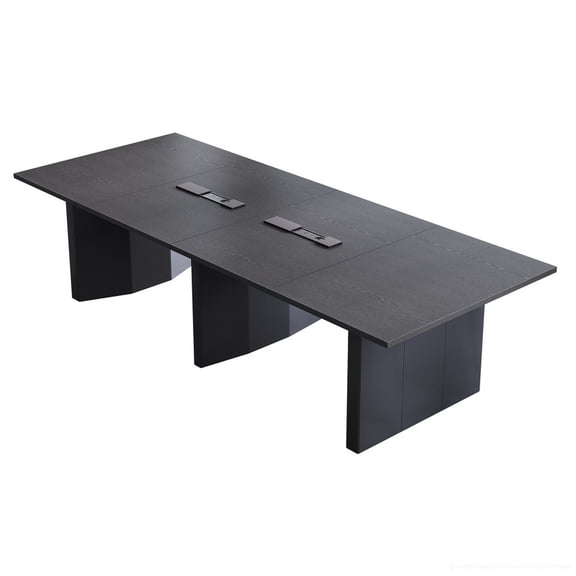 118'' Modern Rectangular Conference Table with Dual Built-In Power Hubs, 2 AC Outlets, 2 USB-A Ports and HDMI, Cable Management, Black Oak Engineered Wood Boardroom Table