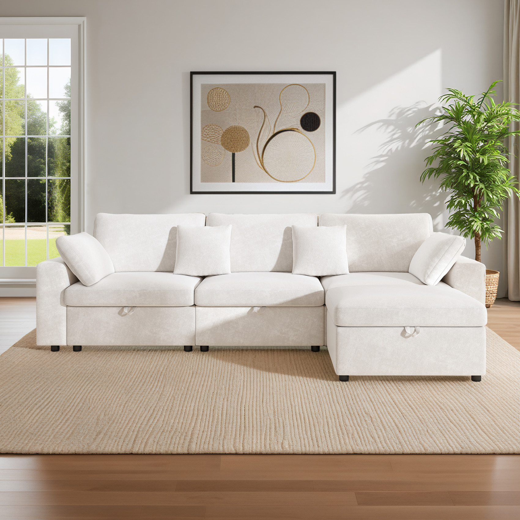 118" Modular Sectional Sofa, Comfy Cloud Couch with Movable Ottoman