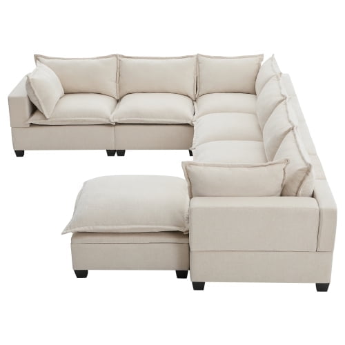 118'' Modular Sectional Sofa with Movable Storage Ottoman, 7 Seat U Shaped Couch, Wide Seat & Free Combination, Oversized Chenille Sofa for Living Room & Apartments (White)