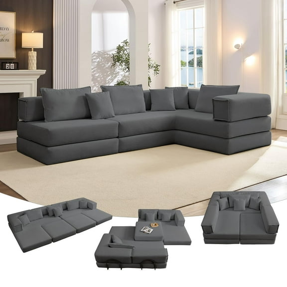 118'' Oversized Modular Sectional Sofa, DIY Corduroy Couch for Living Room, No Assembly, for Urban Homes, Dark Gray