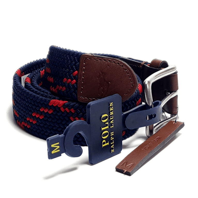 118 Polo Ralph Lauren Men s Leather Trim Webbed Belt Navy Red Md
