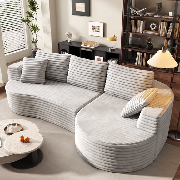 118” Round Curved Modular Sectional Sofa, Cloud Deep Seat Sectional Couch, Modern L-Shape Sofa with Chaise Lounge, Upholstered Boneless Curved Couches for Living Room(Deep Gray)
