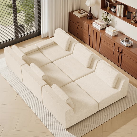 118" Sleeper Sofa Bed, Modular sectional sofa Chaise for Guest Room, Living Room, White