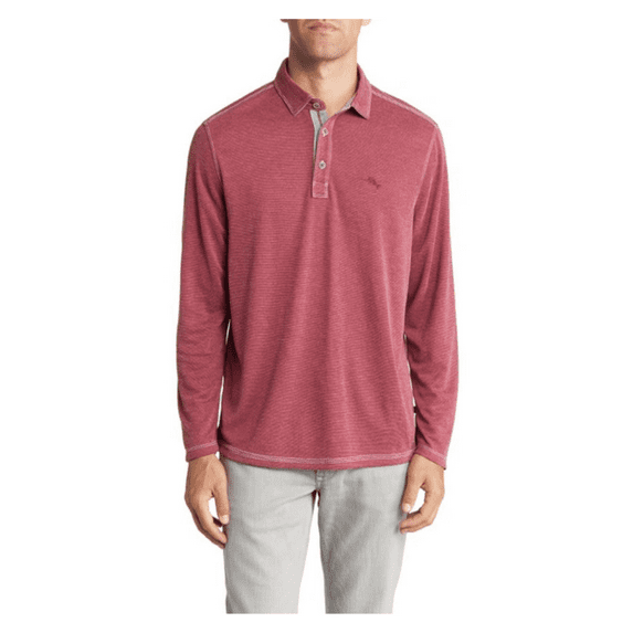 $118 Tommy Bahama Big and Tall Paradiso Cove Long-Sleeve Polo Rose Red 2XLT