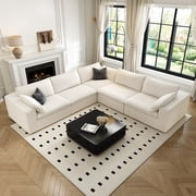 118" V Shaped Corner Modern Sofa Modular Sectional Cloud Couch,Deep Seat Upholstered Couches with Plush Corduroy Fabric for Living Room Furniture,Bedroom and Apartment,No Assembly Required,White