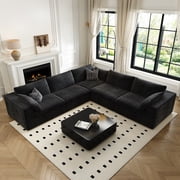 118" V Shaped Corner Modern Sofa Modular Sectional Cloud Couch,Deep Seat Upholstered Couches with Plush Corduroy Fabric for Living Room Furniture,Bedroom and Apartment,No Assembly Required,Black