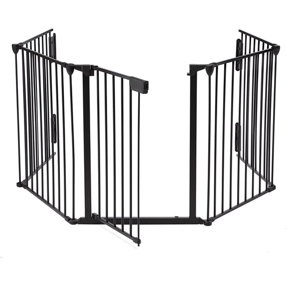118" Wide Gate Metal Safety Playpen - Fireplace Fence for Pet/Dog, Fits 72"- 118" Wide, 5-Panel (30" H, Black)